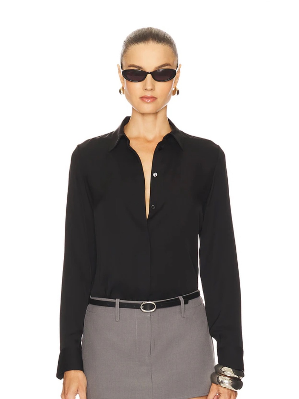Theory Black Button-Down Silk Shirt